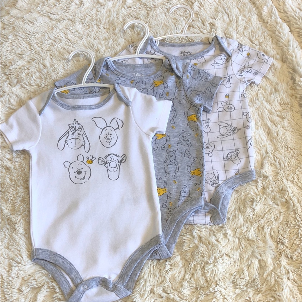 Disney Baby White, Gray & Yellow Winnie the Pooh 3-Pack Bodysuits